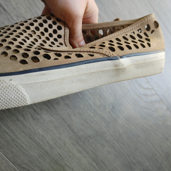 Sperry Top Sider Tan Leather Laser Perf Slip On Shoes Size 10 - Picture 10 of 11